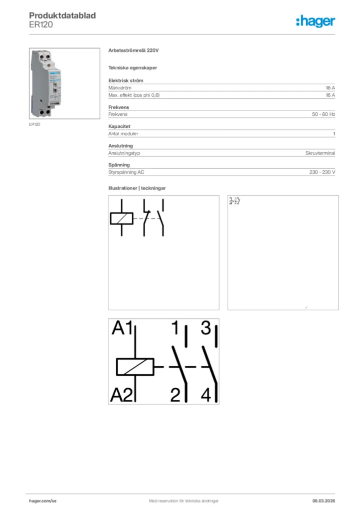 Bild Hager Produktdatablad ER120 | Hager Sverige