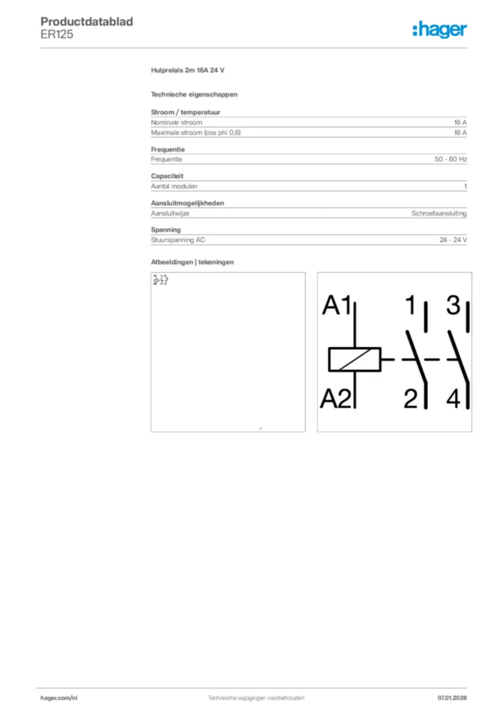 Afbeelding Hager Productdatablad ER125 | Hager Nederland