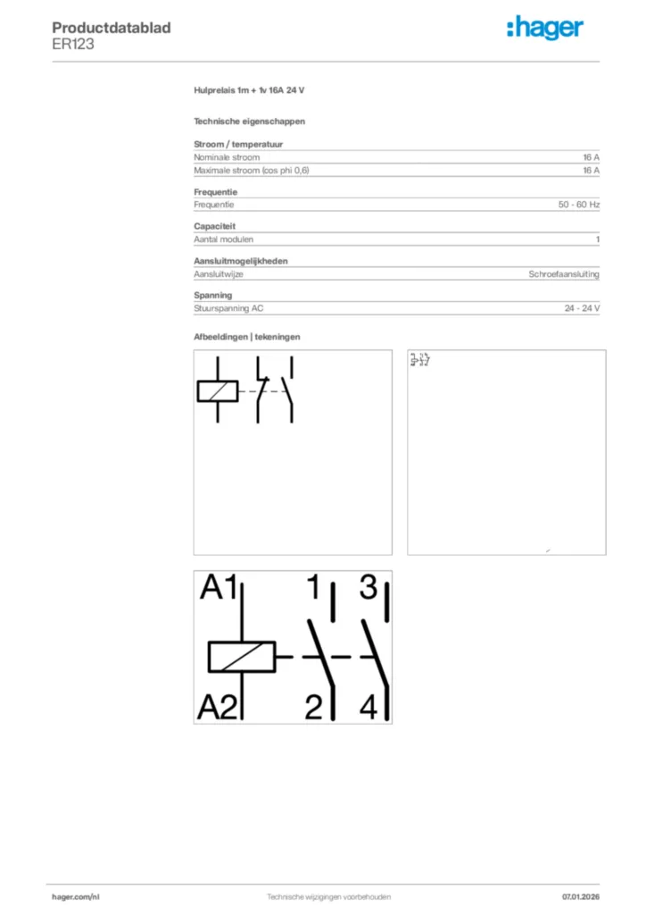 Afbeelding Hager Productdatablad ER123 | Hager Nederland