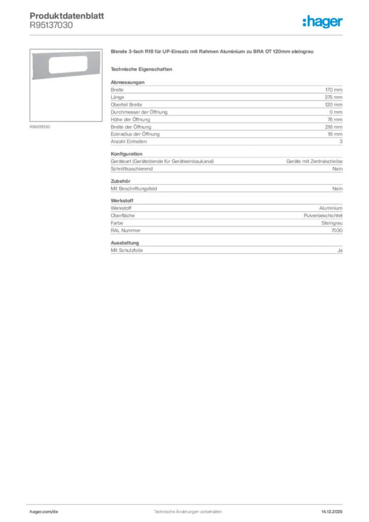 Bild Hager Produktdatenblatt R95137030 | Hager Deutschland