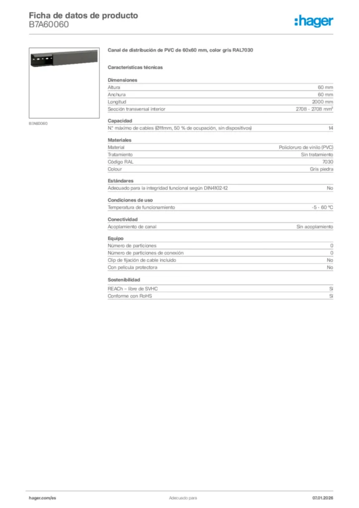 Imagen Hager Ficha de datos de producto B7A60060 | Hager España