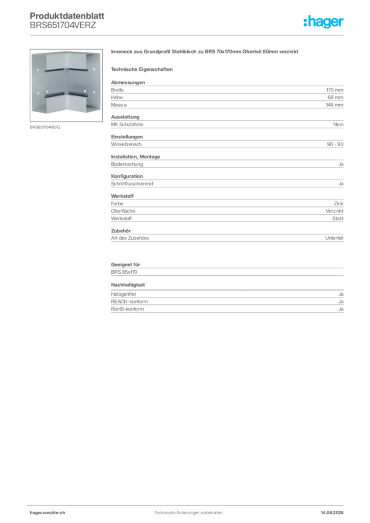 Bild Hager Produktdatenblatt BRS651704VERZ | Hager Schweiz