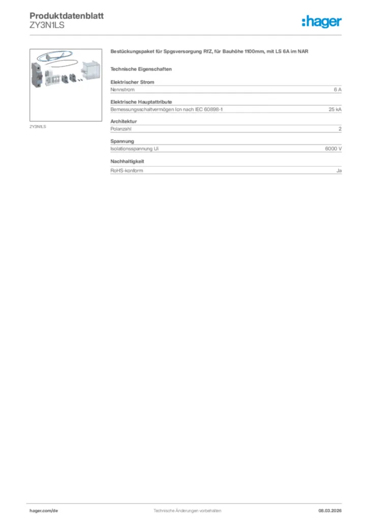 Bild Hager Produktdatenblatt ZY3N1LS | Hager Deutschland