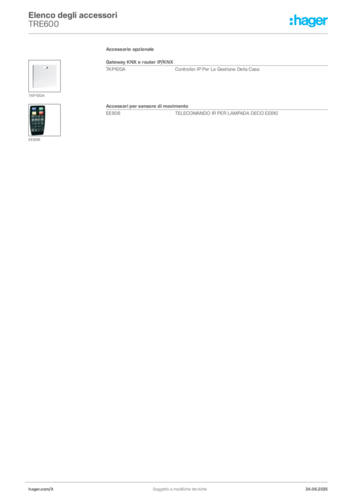 Immagine Hager Scheda tecnica del prodotto TRE600 | Hager Italia