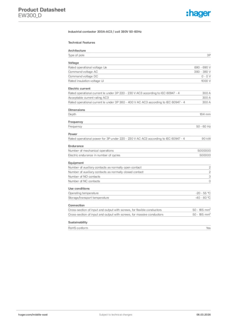 Image Hager Product data sheet EW300_D  | Hager