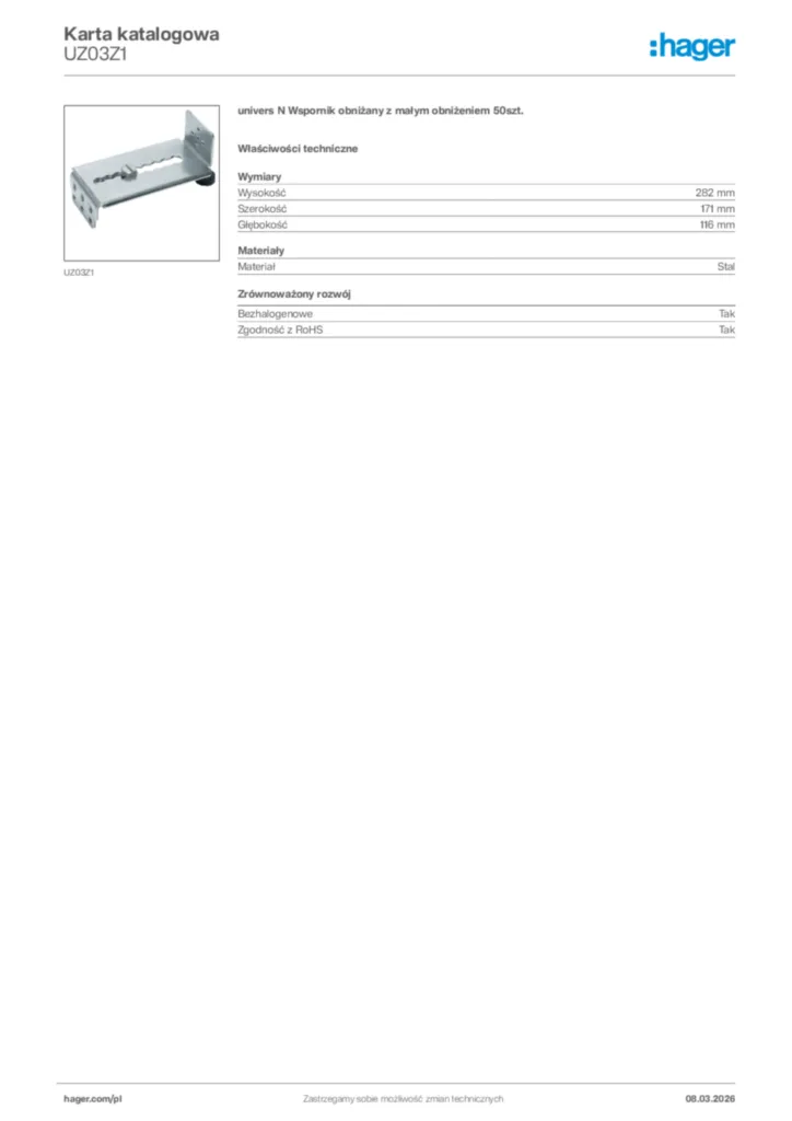 Zdjęcie Hager Karta katalogowa UZ03Z1 | Hager Polska
