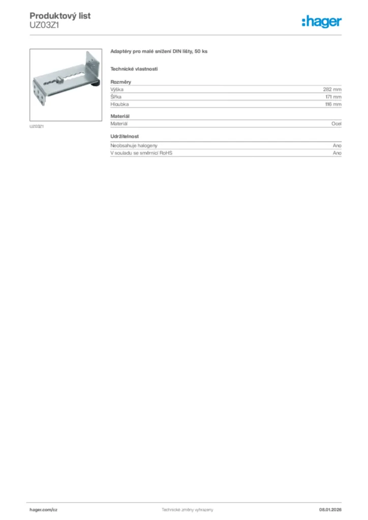 Obrázek Hager Product data sheet UZ03Z1 | Hager