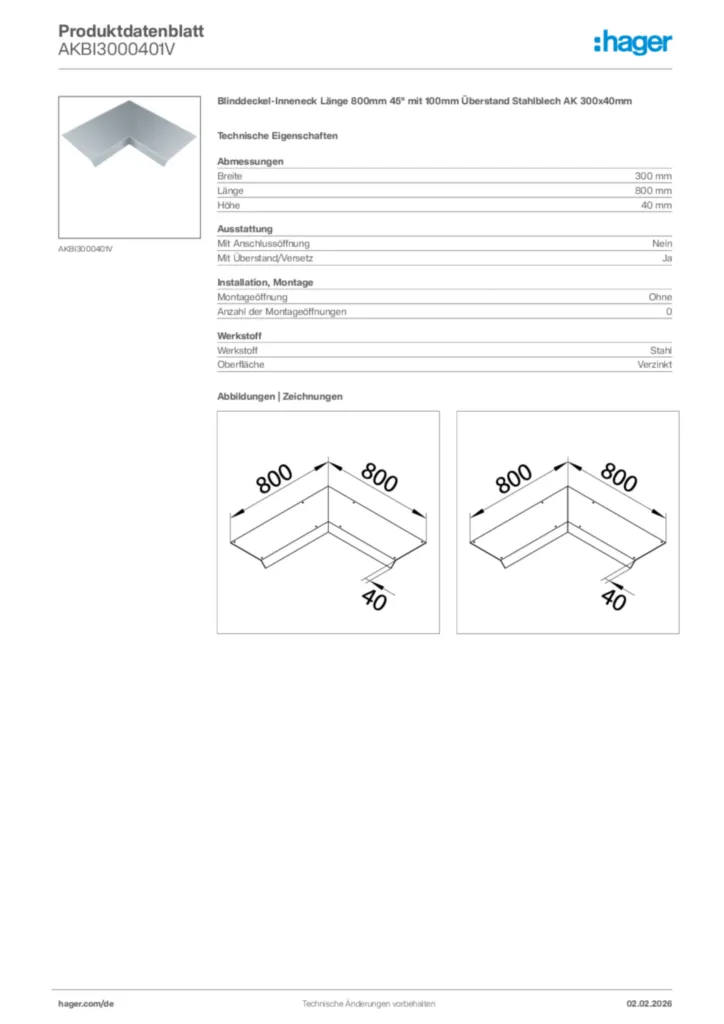 Bild Hager Produktdatenblatt AKBI3000401V | Hager Deutschland