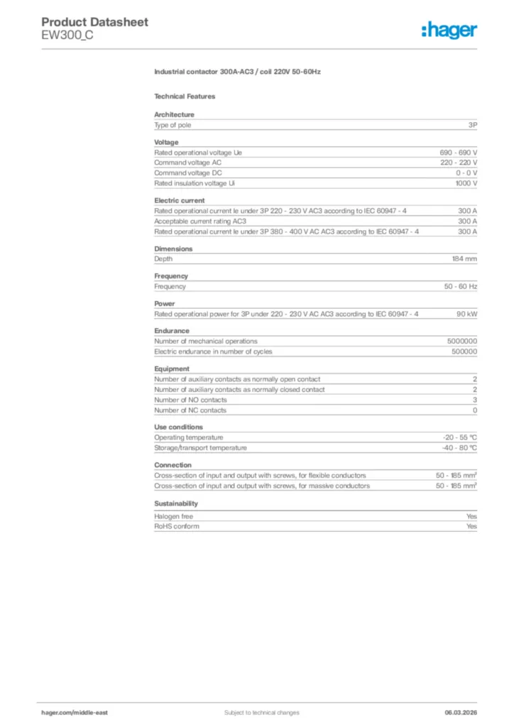 Image Hager Product data sheet EW300_C  | Hager