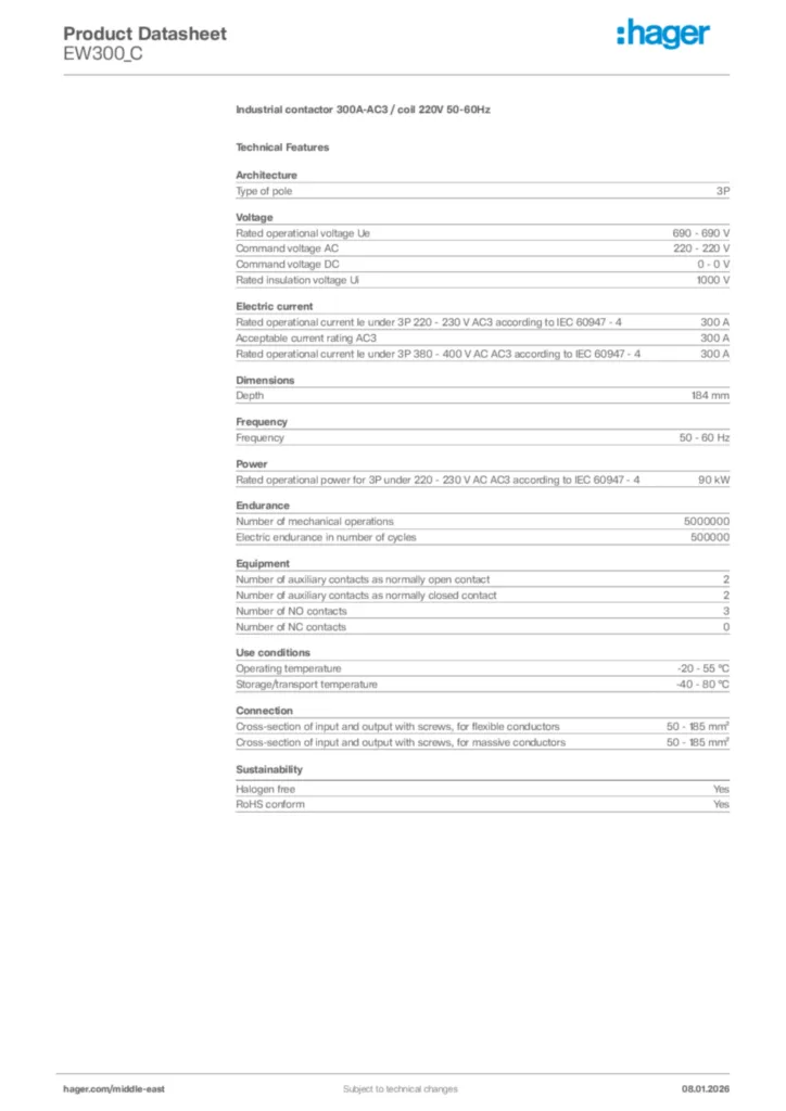 Image Hager Product data sheet EW300_C  | Hager