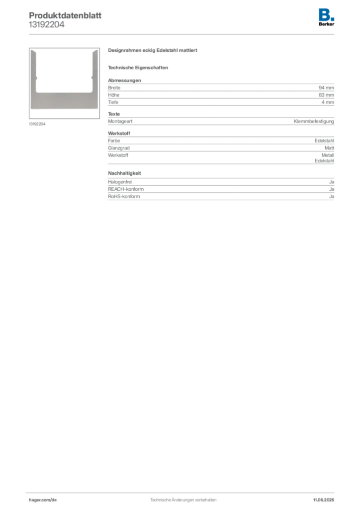 Bild Berker Produktdatenblatt 13192204 | Hager Deutschland