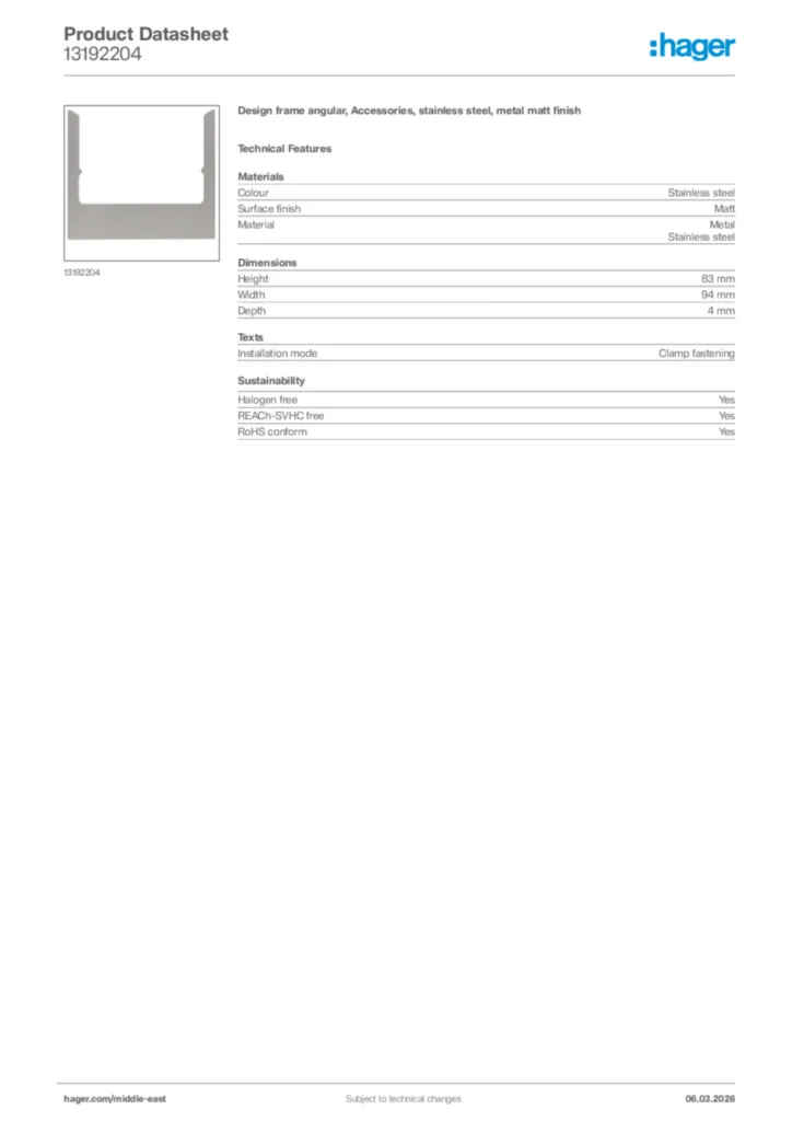Image Hager Product data sheet 13192204  | Hager
