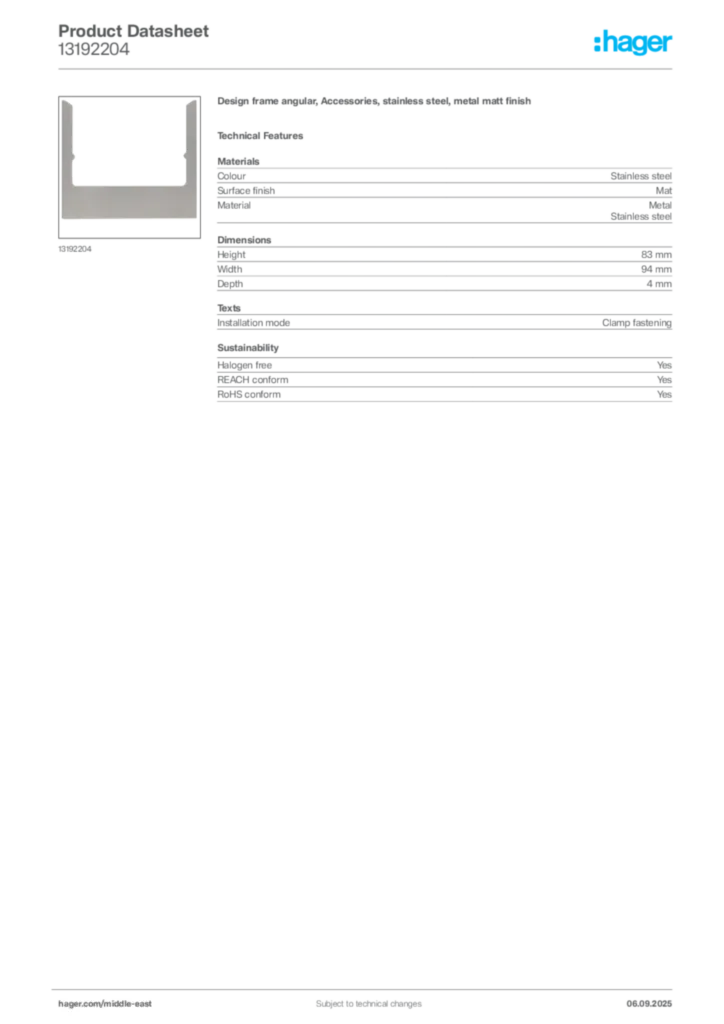Image Hager Product data sheet 13192204  | Hager