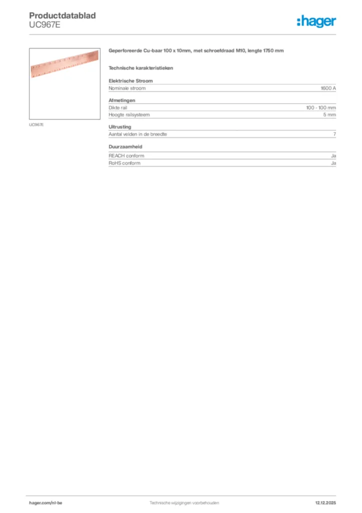 Afbeelding Hager Productdatablad UC967E | Hager Belgium