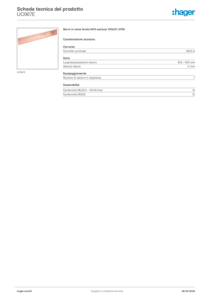 Immagine Hager Scheda tecnica del prodotto UC967E | Hager Italia