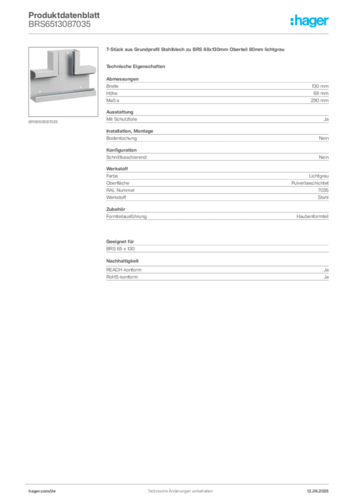 Bild Hager Produktdatenblatt BRS6513087035 | Hager Deutschland