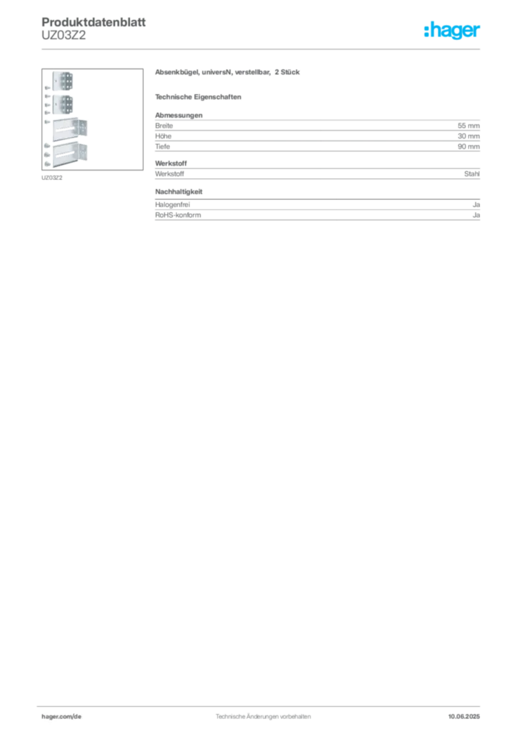 Hager Produktdatenblatt UZ03Z2