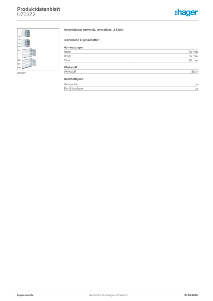 Bild Hager Produktdatenblatt UZ03Z2 | Hager Deutschland