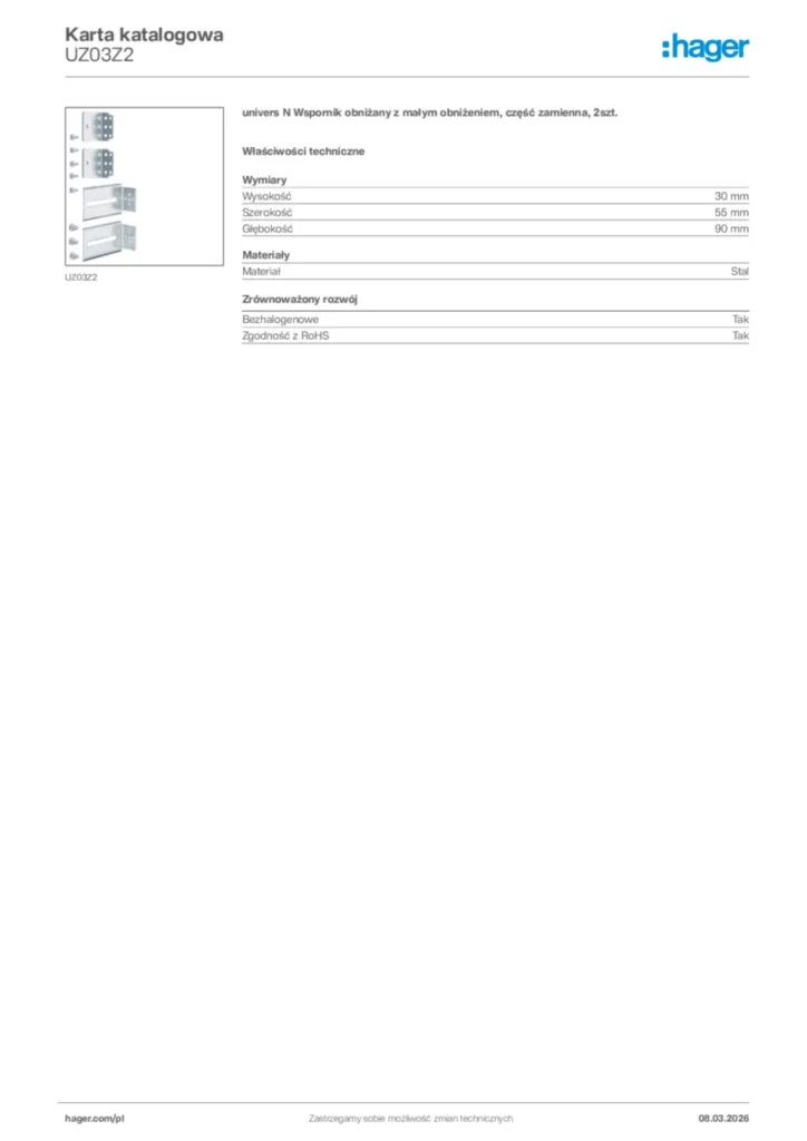 Zdjęcie Hager Karta katalogowa UZ03Z2 | Hager Polska