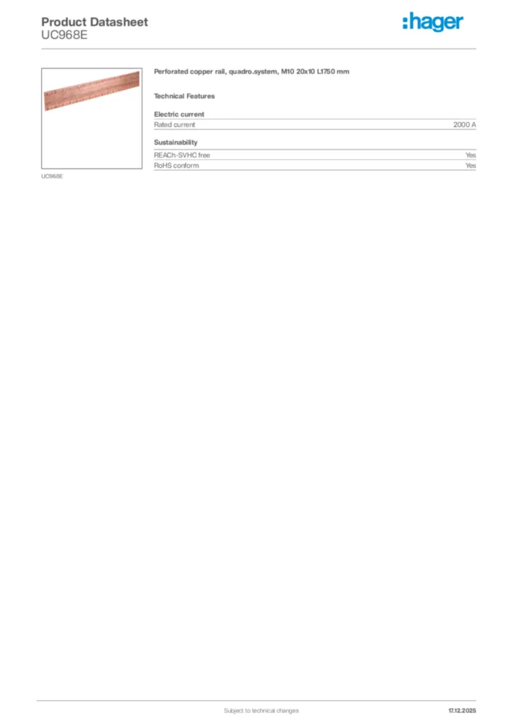 Image Hager Product data sheet UC968E  | Hager Africa