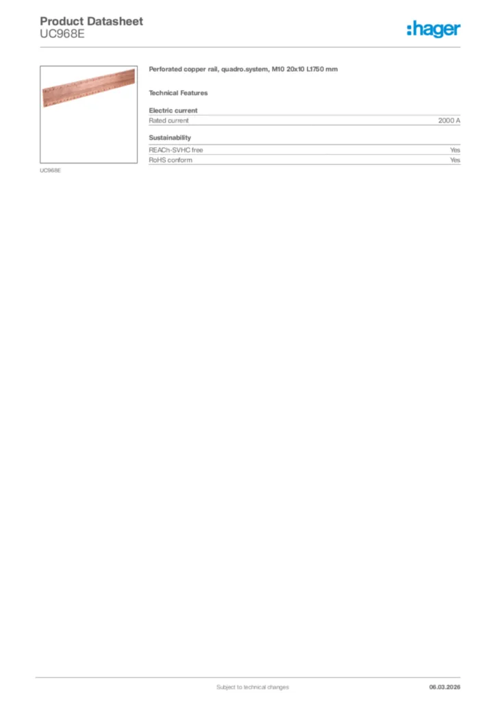 Image Hager Product data sheet UC968E  | Hager Africa