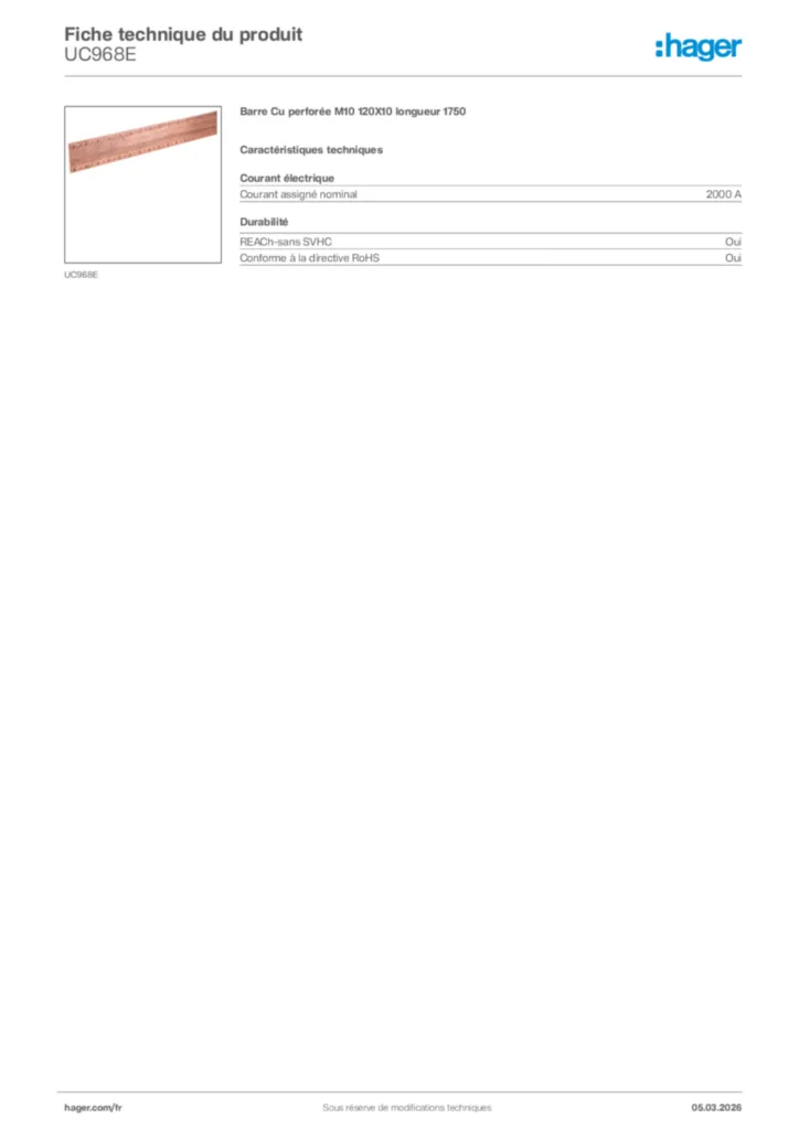 Image Hager Fiche technique du produit UC968E | Hager France