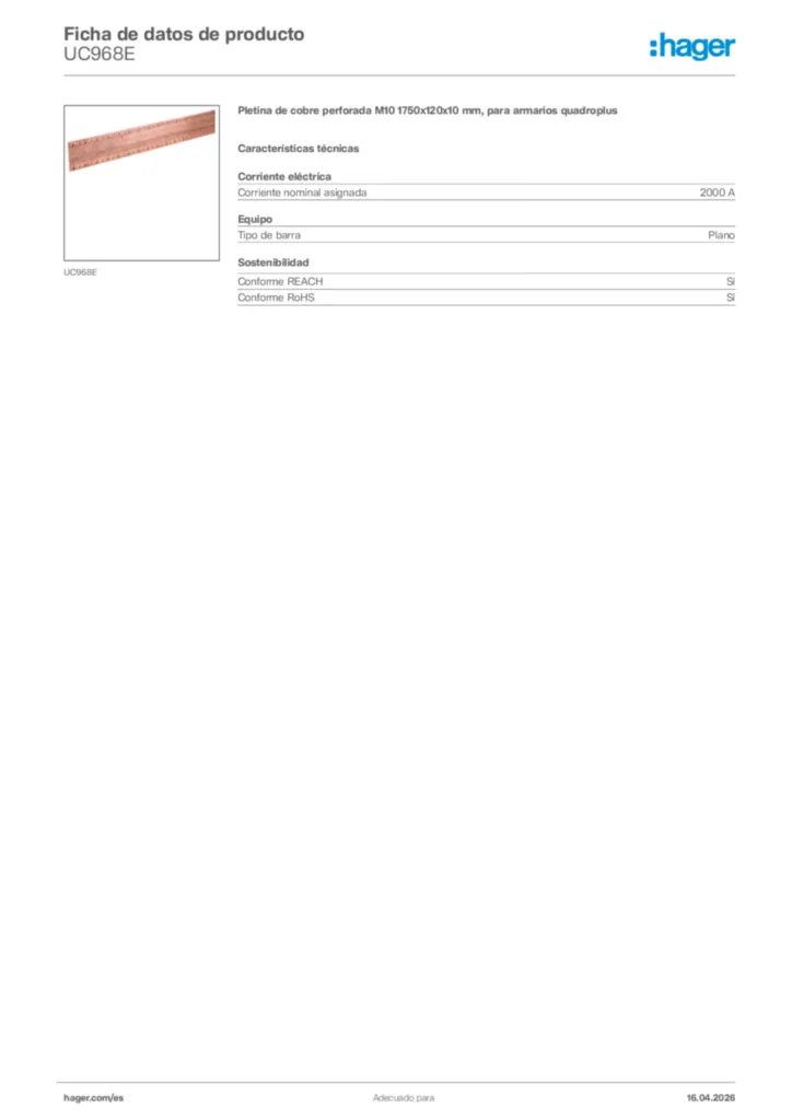 Imagen Hager Ficha de datos de producto UC968E | Hager España