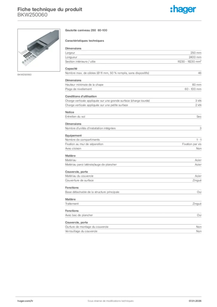 Image Hager Fiche technique du produit BKW250060 | Hager France