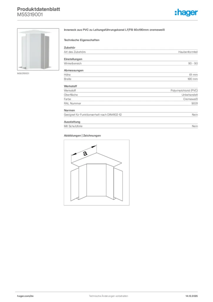 Bild Hager Produktdatenblatt M55319001 | Hager Deutschland