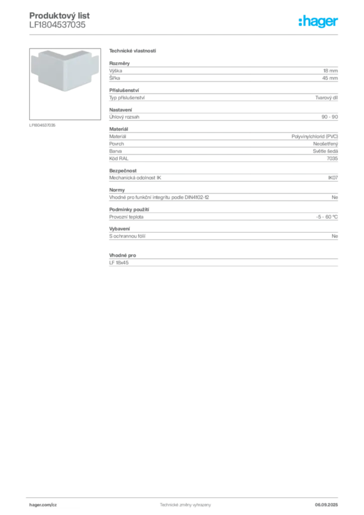 Obrázek Hager Produktový list LF1804537035 | Hager