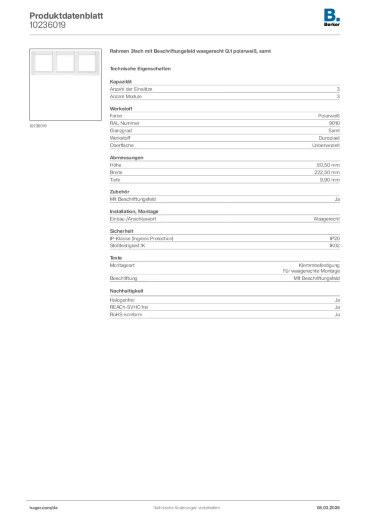 Bild Berker Produktdatenblatt 10236019 | Hager Deutschland