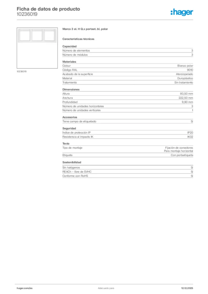 Imagen Hager Ficha de datos de producto 10236019 | Hager España