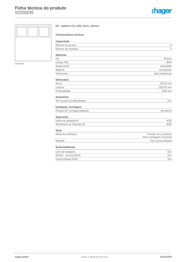 Imagem Hager Ficha técnica do produto 10236019 | Hager Portugal
