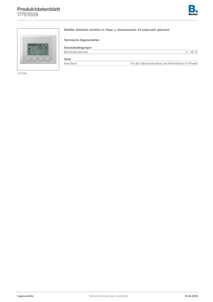 Bild Berker Produktdatenblatt 17757009 | Hager Deutschland