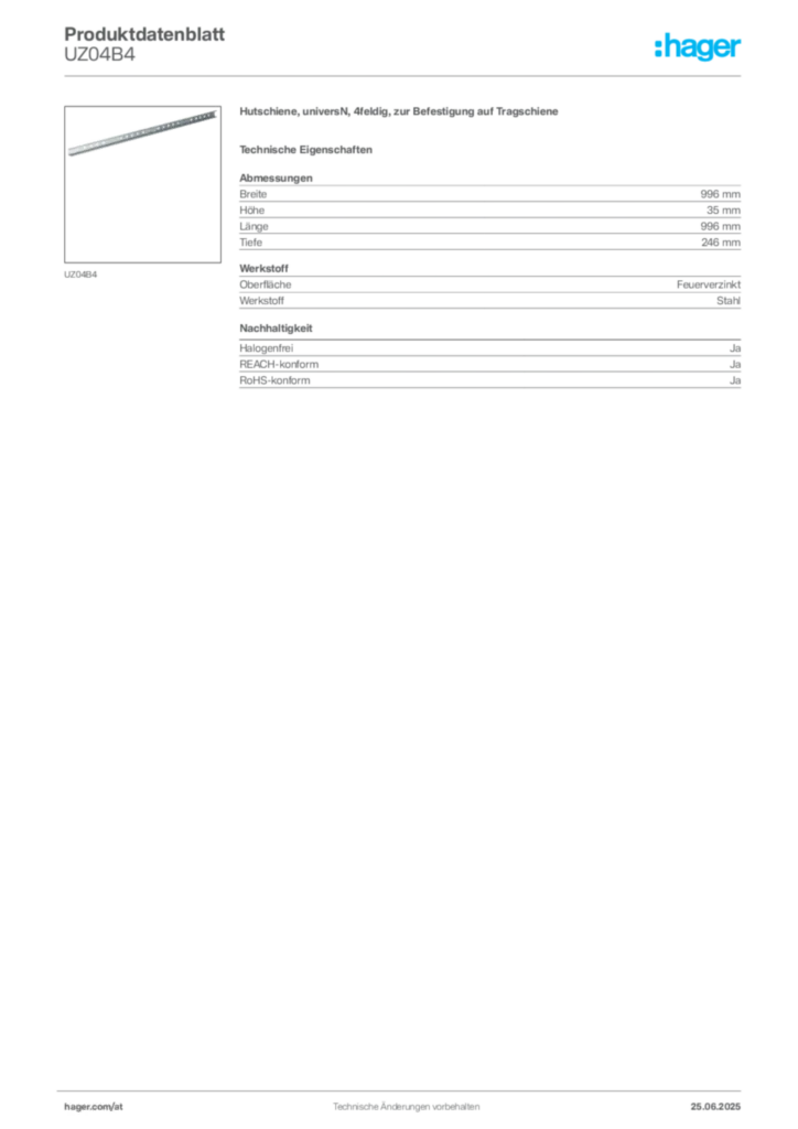 Bild Hager Produktdatenblatt UZ04B4 | Hager Deutschland