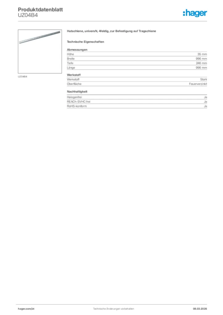 Bild Hager Produktdatenblatt UZ04B4 | Hager Deutschland