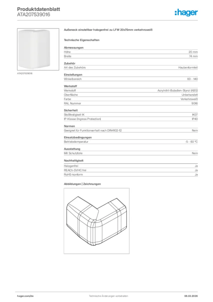 Bild Hager Produktdatenblatt ATA207539016 | Hager Deutschland