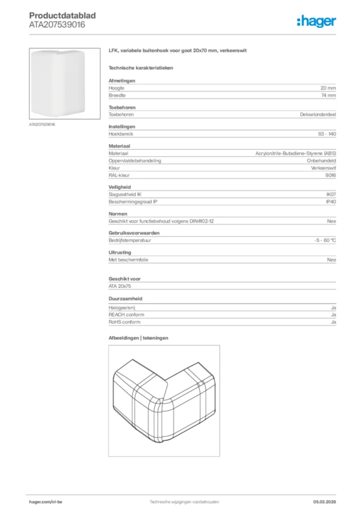 Afbeelding Hager Productdatablad ATA207539016 | Hager Belgium