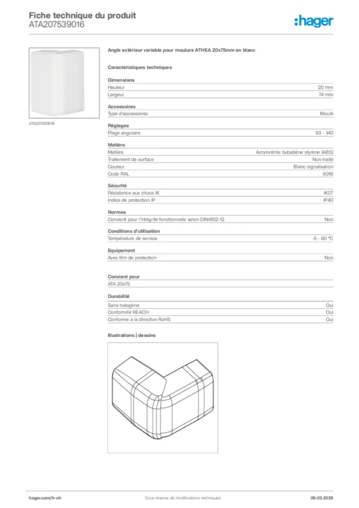 Image Hager Fiche technique du produit ATA207539016 | Hager Suisse