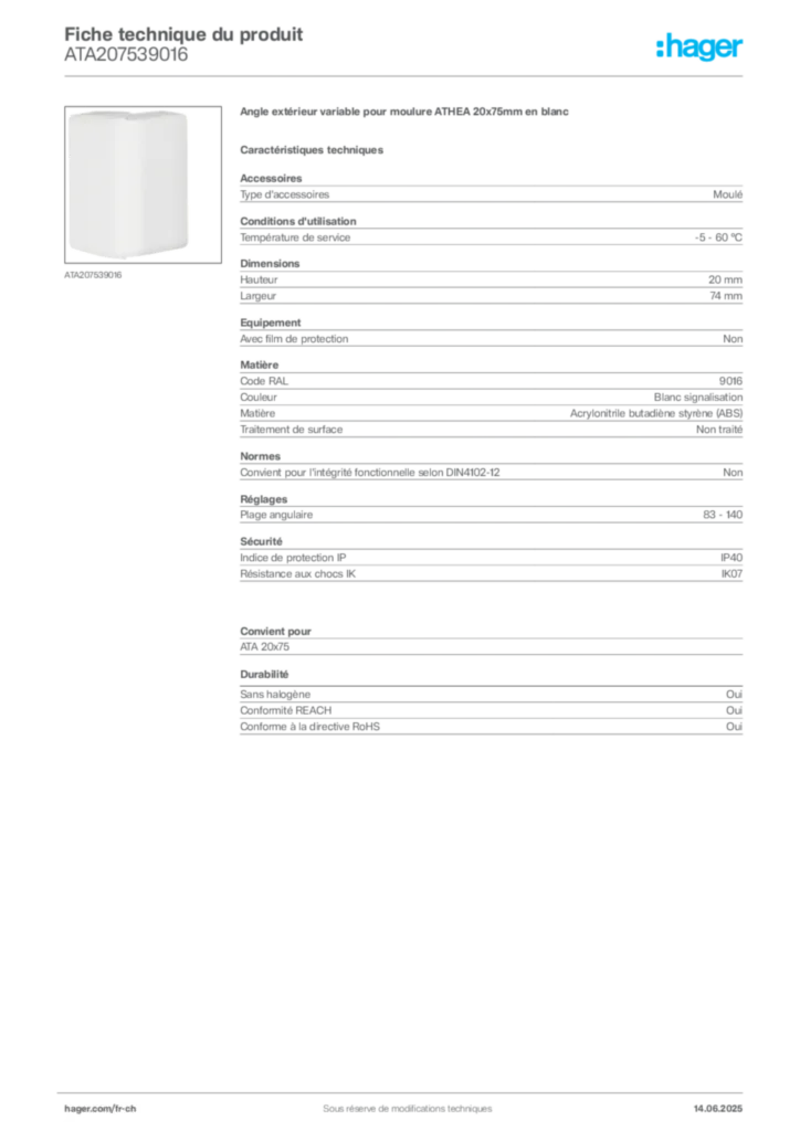 Image Hager Fiche technique du produit ATA207539016 | Hager Suisse