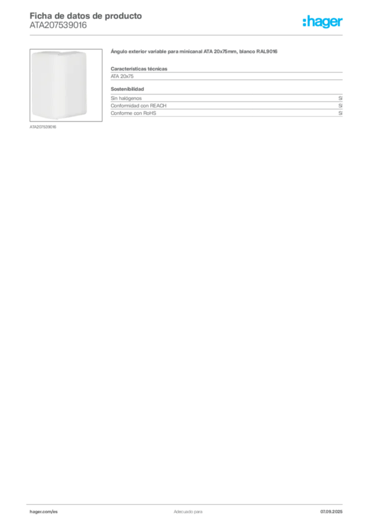 Imagen Hager Ficha de datos de producto ATA207539016 | Hager España