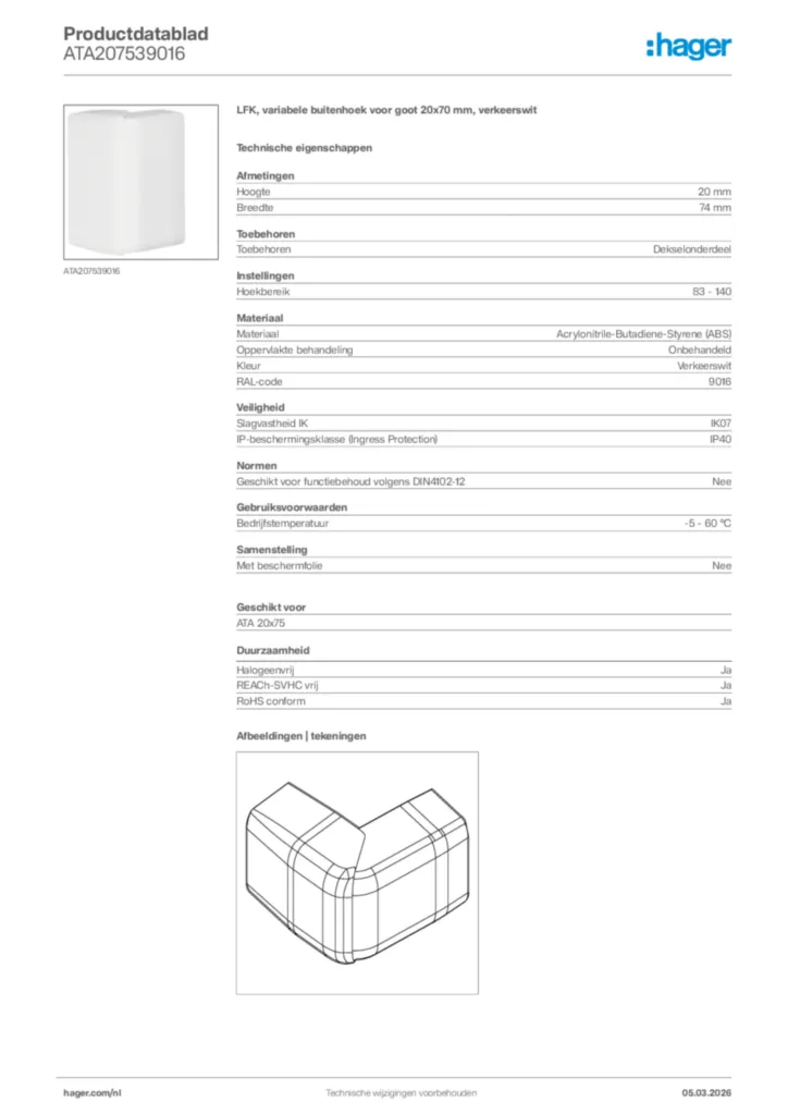 Afbeelding Hager Productdatablad ATA207539016 | Hager Nederland