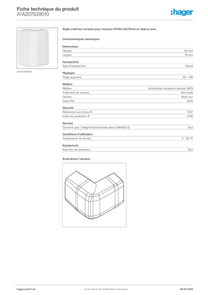 Image Hager Fiche technique du produit ATA207539010 | Hager Suisse