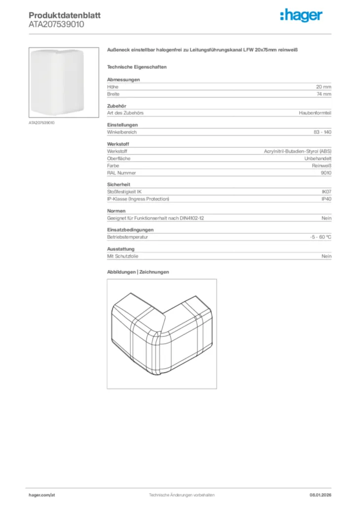 Bild Hager Produktdatenblatt ATA207539010 | Hager Deutschland