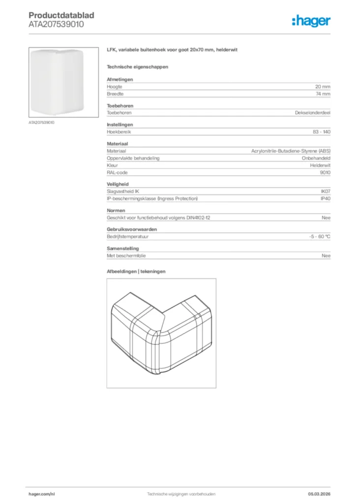 Afbeelding Hager Productdatablad ATA207539010 | Hager Nederland