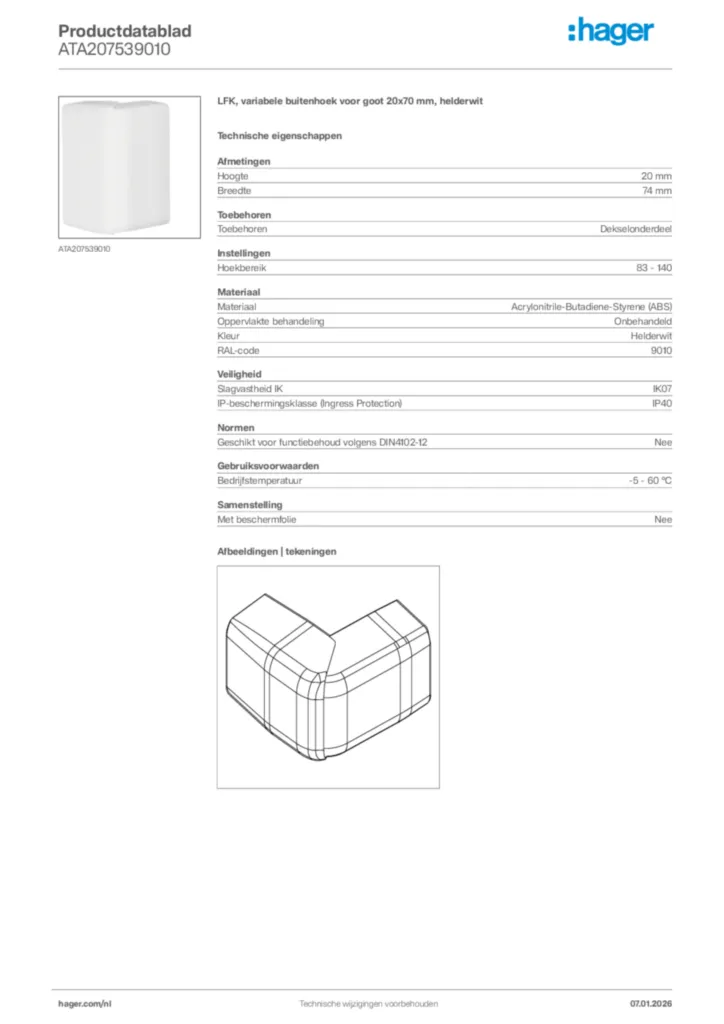 Afbeelding Hager Productdatablad ATA207539010 | Hager Nederland