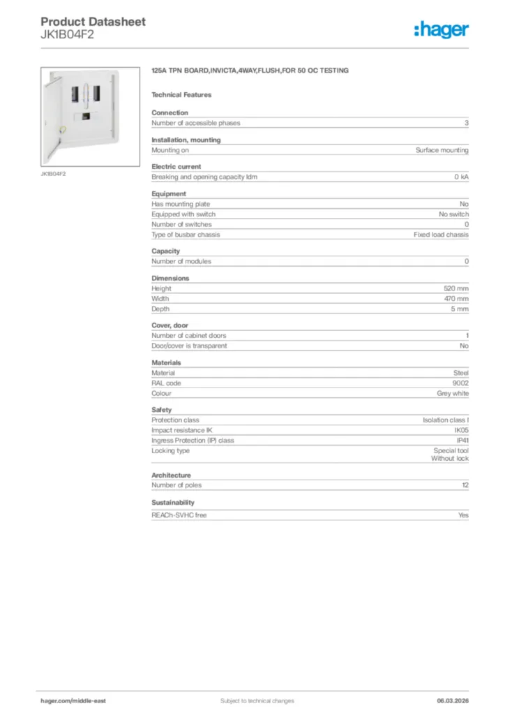 Image Hager Product data sheet JK1B04F2  | Hager