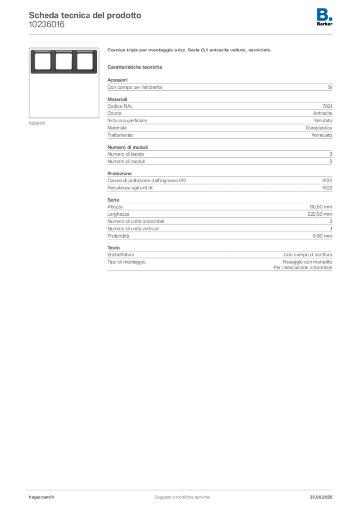 Immagine Berker Scheda tecnica del prodotto 10236016 | Hager Italia