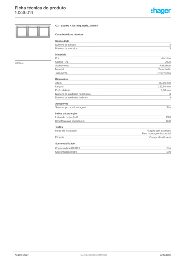 Imagem Hager Ficha técnica do produto 10236014 | Hager Portugal