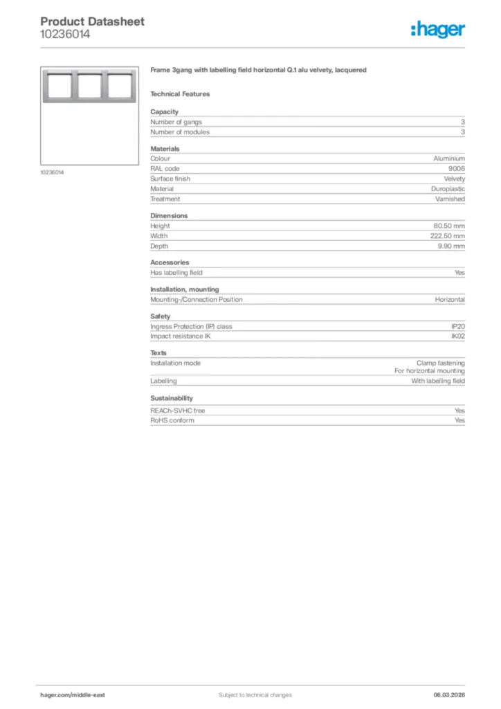 Image Hager Product data sheet 10236014  | Hager